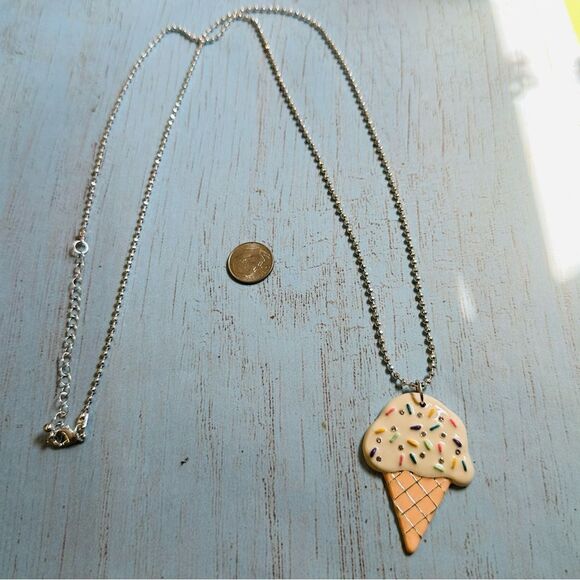 Silver Ice Cream Cone Sprinkles Long Necklace - Picture 1 of 3